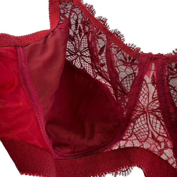 Curve Muse Bra Size 40DD Red Lace Sexy Wireless Sheer Panel Half Lined Bra NEW - Picture 8 of 12
